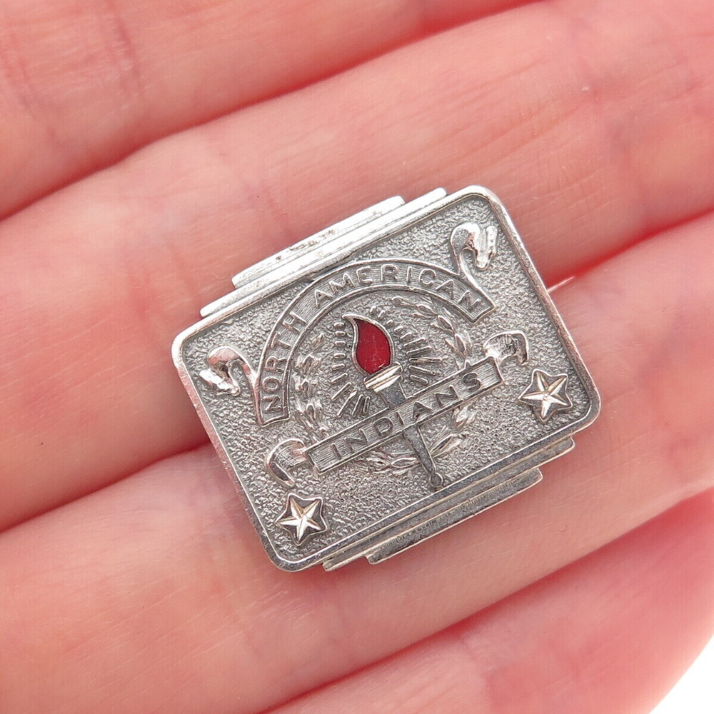 925 Sterling Silver Antique Enamel North American Indians Brooch (missing pin)